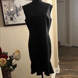 Elie Tahari Black Midi Dress with Ruffle Hem